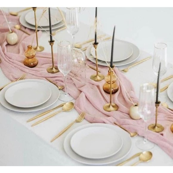 5 Pack Wedding Dining Cheesecloth Table Runner 25" x 10ft- Blush / Rose Gold - Picture 2 of 5